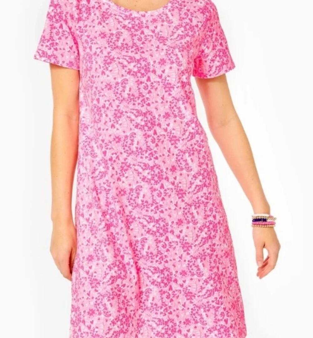 Lilly Pulitzer Cody T-shirt Pima Cotton Dress Sz S Shandy Cody Floral Hearts